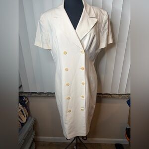 Jones New York Vintage Cream Silk Linen Double-Breasted Dress Size 14